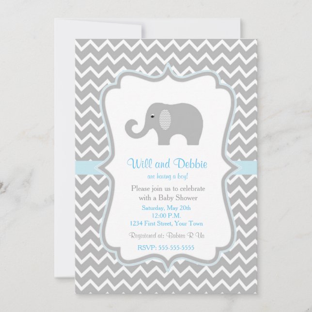 Elefant-Babypartyeinladung für Jungen Einladung (Vorderseite)
