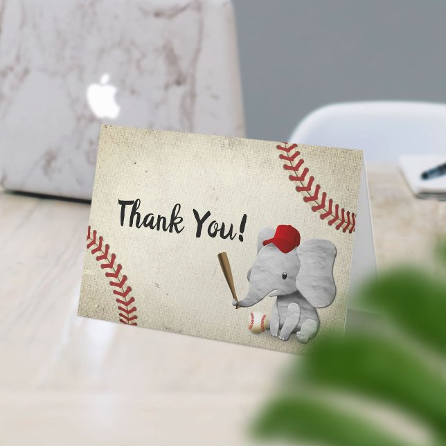 Elefant-Baseball-Jungen-Babyparty danken Ihnen Dankeskarte (Von Creator hochgeladen)