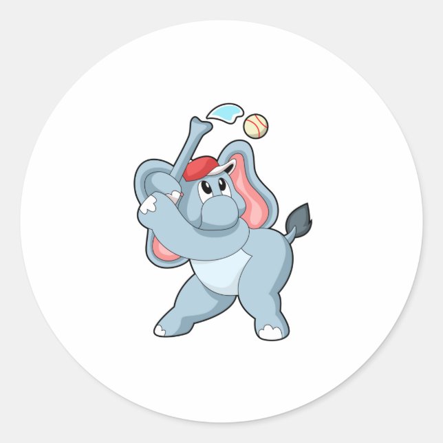 Elefant bei Baseball Runder Aufkleber (Vorderseite)