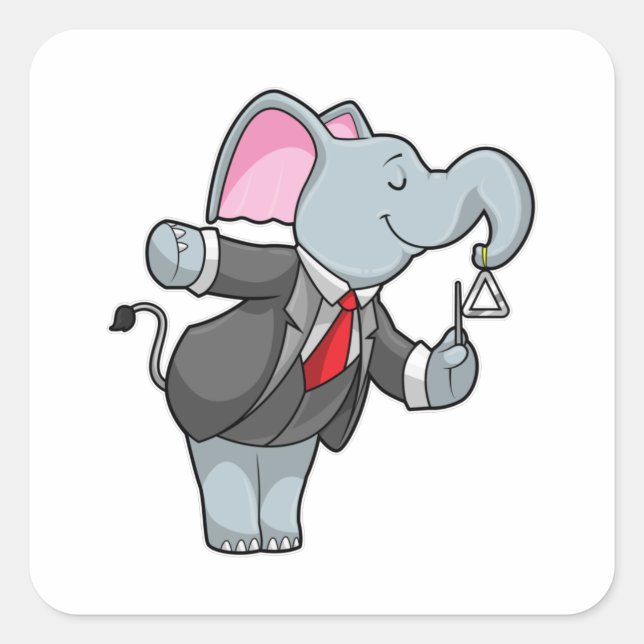 Elefant bei Musik mit Dreieck Quadratischer Aufkleber (Vorderseite)