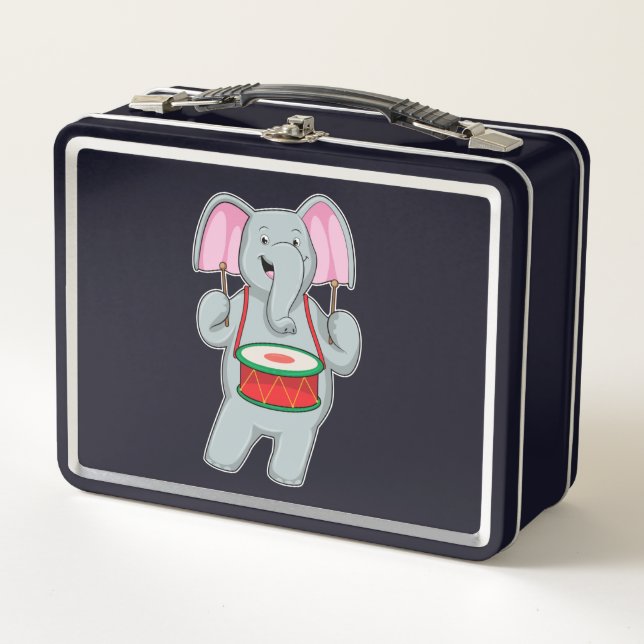 Elefant bei Musik mit Trommelmusik Metall Brotdose (Vorderseite)