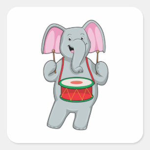 Elefant bei Musik mit Trommelmusik Quadratischer Aufkleber