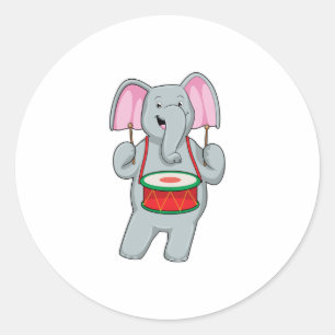 Elefant bei Musik mit Trommelmusik Runder Aufkleber