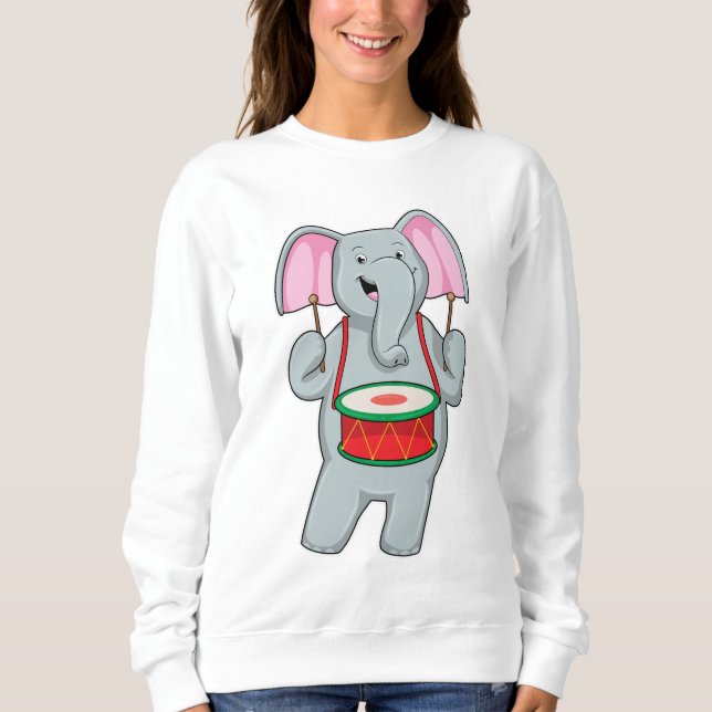 Elefant bei Musik mit Trommelmusik Sweatshirt (Vorderseite)