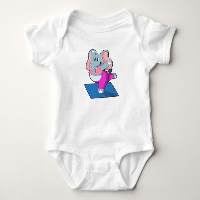 Elefant bei Yoga Stretching Übungen in Stehend Baby Strampler (Vorderseite)