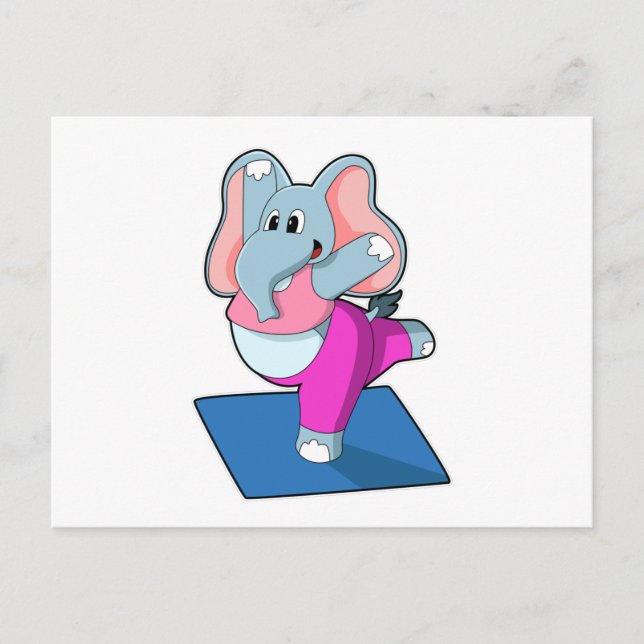 Elefant bei Yoga Stretching Übungen in Stehend Postkarte (Vorderseite)