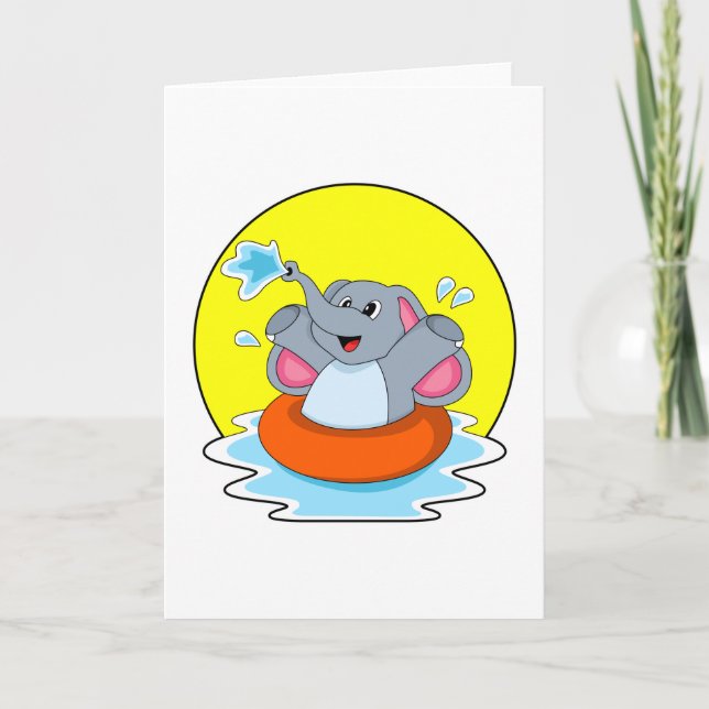 Elefant beim Baden mit Lifebuoy Karte (Vorderseite)