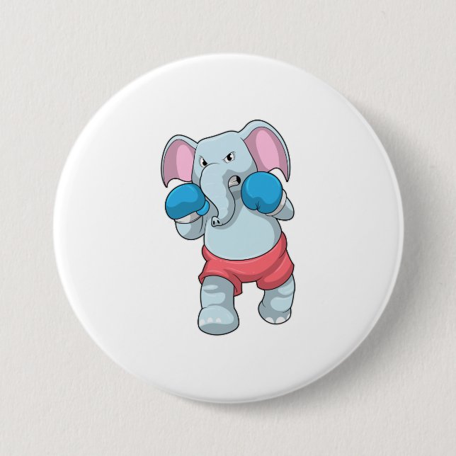Elefant beim Boxen mit Boxhandschuhen Button (Vorderseite)
