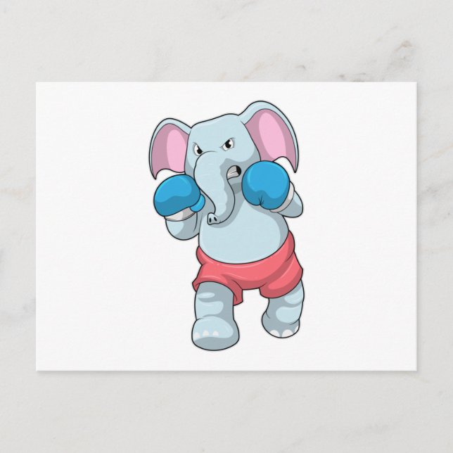 Elefant beim Boxen mit Boxhandschuhen Postkarte (Vorderseite)