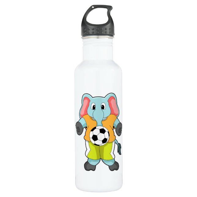 Elefant beim Fußballsport Edelstahlflasche (Vorderseite)