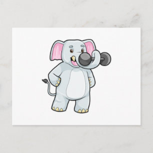 Elefant beim Krafttraining mit Hantel Postkarte