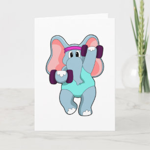 Elefant beim Krafttraining mit Hanteln Karte
