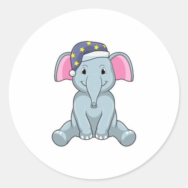 Elefant beim Schlafen mit Nachtkappe Runder Aufkleber (Vorderseite)