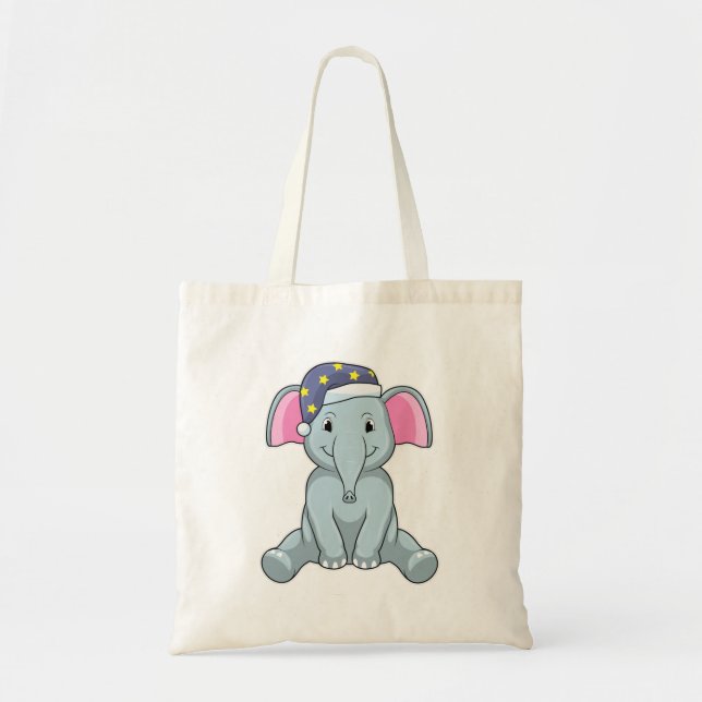 Elefant beim Schlafen mit Nachtkappe Tragetasche (Vorne)