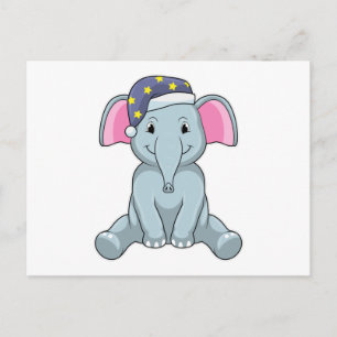 Elefant beim Schlafen mit Nachtmütze Postkarte