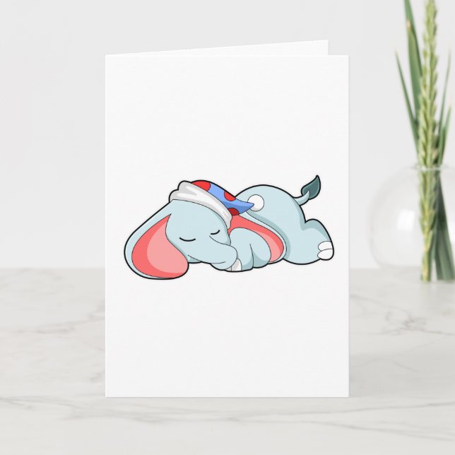 Elefant beim Schlafen mit Schlafmütze Karte (Vorderseite)