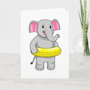 Elefant beim Schwimmen mit Rettungsring Karte