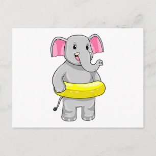 Elefant beim Schwimmen mit Rettungsring Postkarte