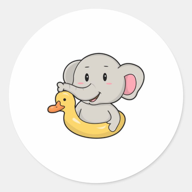 Elefant beim Schwimmen mit Schwimmring Runder Aufkleber (Vorderseite)