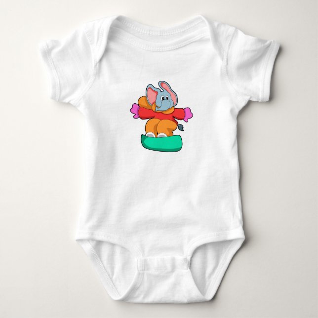 Elefant beim Snowboarden mit Snowboard Baby Strampler (Vorderseite)