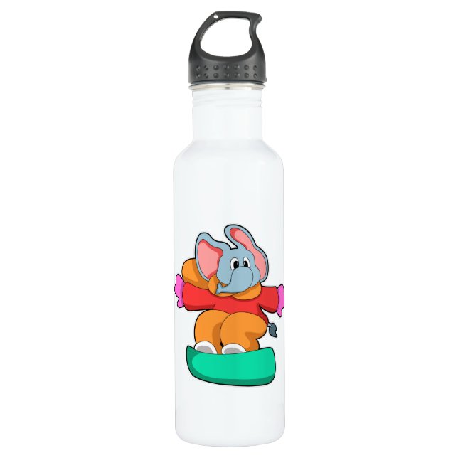 Elefant beim Snowboarden mit Snowboard Edelstahlflasche (Vorderseite)