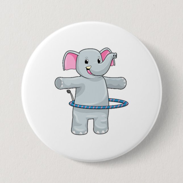 Elefant beim Sport mit Reifen der Fitness Button (Vorderseite)