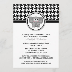 Elefant Black & White Hahnentrittmuster Babydusche Einladung