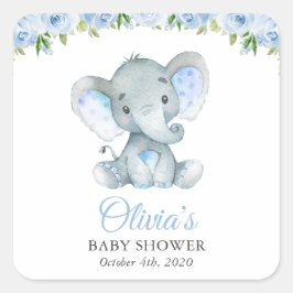 Elefant, blaue Aquarell-Blume, Babydusche Quadratischer Aufkleber