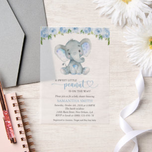 Elefant, Blaue Aquarellblumen, Babyparty