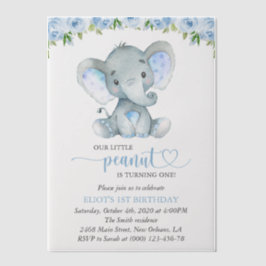 Elefant, blaue Aquarellfarben, erste Blume zum Geb