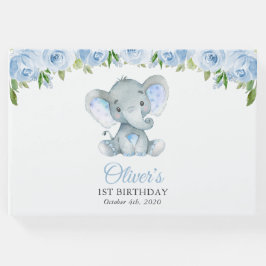 Elefant, blaue Aquarellfarben, erste Blume zum Geb Gästebuch