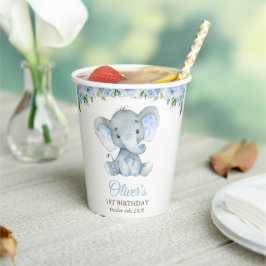 Elefant, blaue Aquarellfarben, erste Blume zum Geb Pappbecher