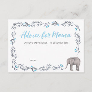Elefant-blaue und graue Babyparty-Ratekarten Einladung