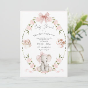 Elefant Blumen Hortensien Rosa Baby Shower Einladung
