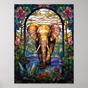 Elefant-Buntglasfenster-Design Poster