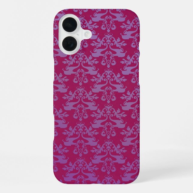 Elefant Damast lila rotes iPhone 16 Plus Hülle (Rückseite)