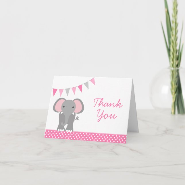 Elefant-danken rosa Tupfen-Fahne Ihnen Dankeskarte (Vorderseite)