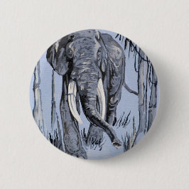 Elefant, der durch die waldreiche Savanne in Blau  Button