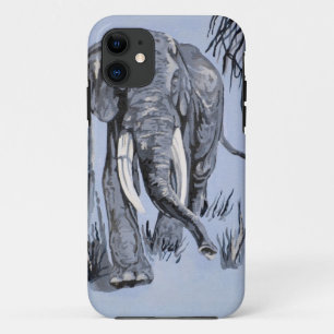 Elefant, der durch die waldreiche Savanne in Blau iPhone 11 Hülle