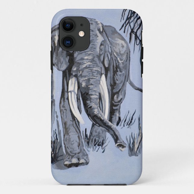 Elefant, der durch die waldreiche Savanne in Blau  Case-Mate iPhone Hülle (Rückseite)