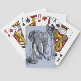 Elefant, der durch die waldreiche Savanne in Blau  Spielkarten