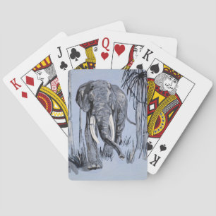 Elefant, der durch die waldreiche Savanne in Blau  Spielkarten