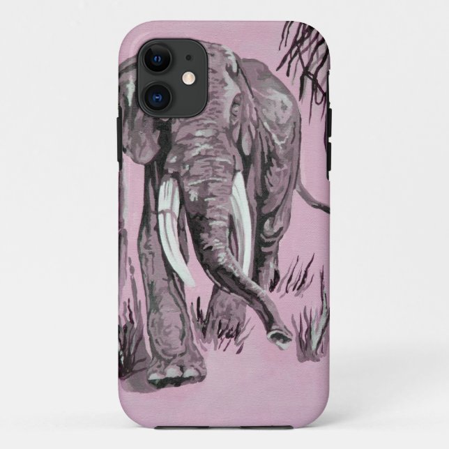 Elefant, der durch die waldreiche Savanne in Rosa  Case-Mate iPhone Hülle (Rückseite)