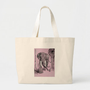 Elefant, der durch die waldreiche Savanne in Rosa  Jumbo Stoffbeutel