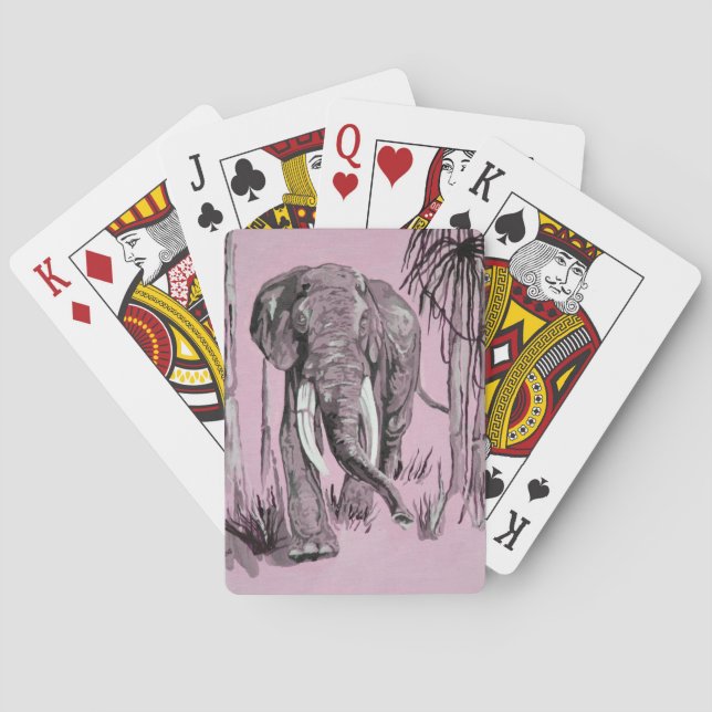 Elefant, der durch die waldreiche Savanne in Rosa  Spielkarten (Rückseite)