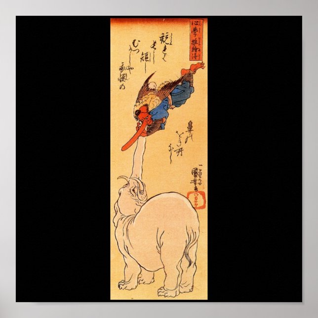 Elefant, der einen fliegenden Tengu fängt. Circa 1 Poster (Vorne)