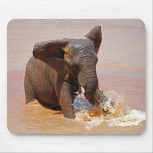 Elefant, der mit Wasser spielt Mousepad