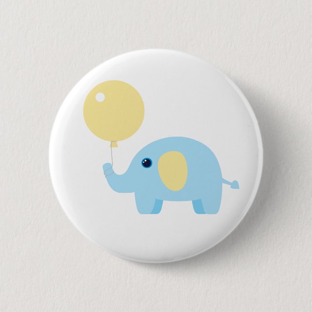 Elefant des blauen Babys mit Ballon Button (Vorderseite)