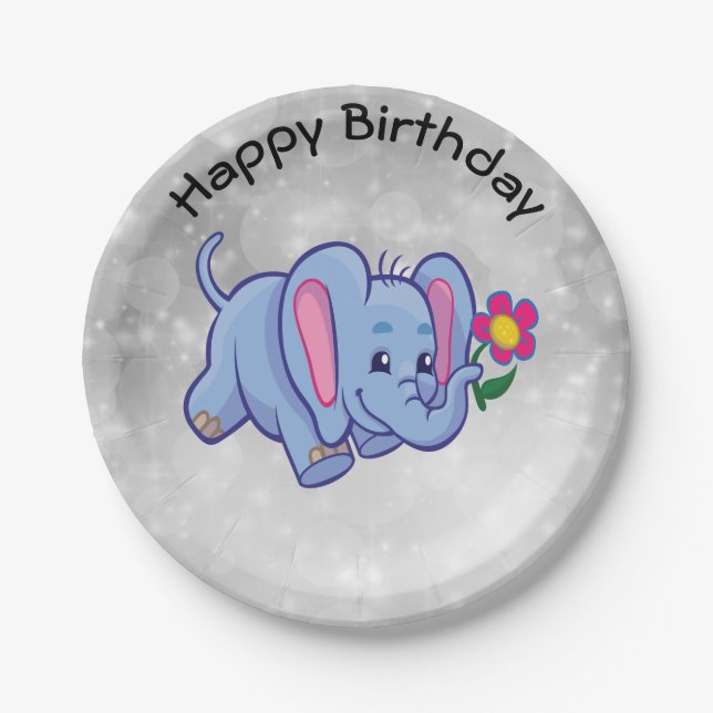 Elefant des niedlichen Cartoon Pappteller (Vorderseite)