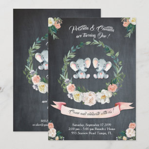 Elefant Doppelc$mädchenmädchen Einladung, mit Einladung